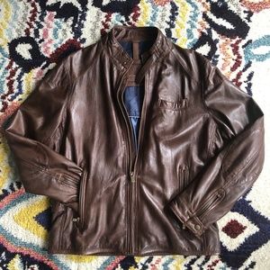 Massimo Dutti Mens Brown Nappa Leather Bomber Jack